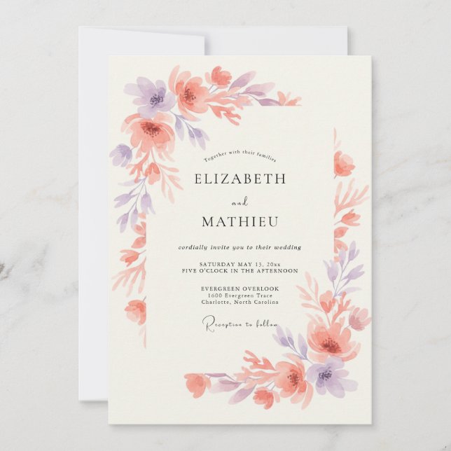 Peach Lavender Ethereal Spring Wedding Invitation (Front)