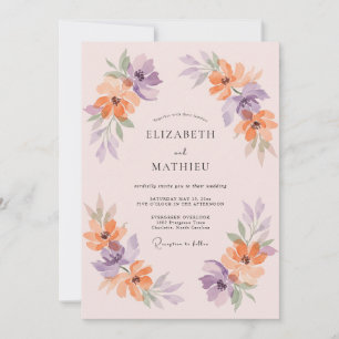 Peach Lavender Floral Romance Wedding Invitation