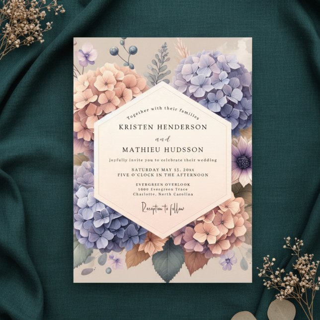 Peach Lavender Hydrangea Floral Wedding Invitation (Creator Uploaded)