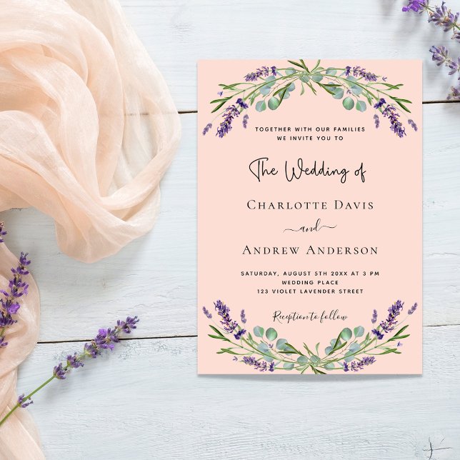 Peach lavender violet florals luxury wedding invitation (Creator Uploaded)