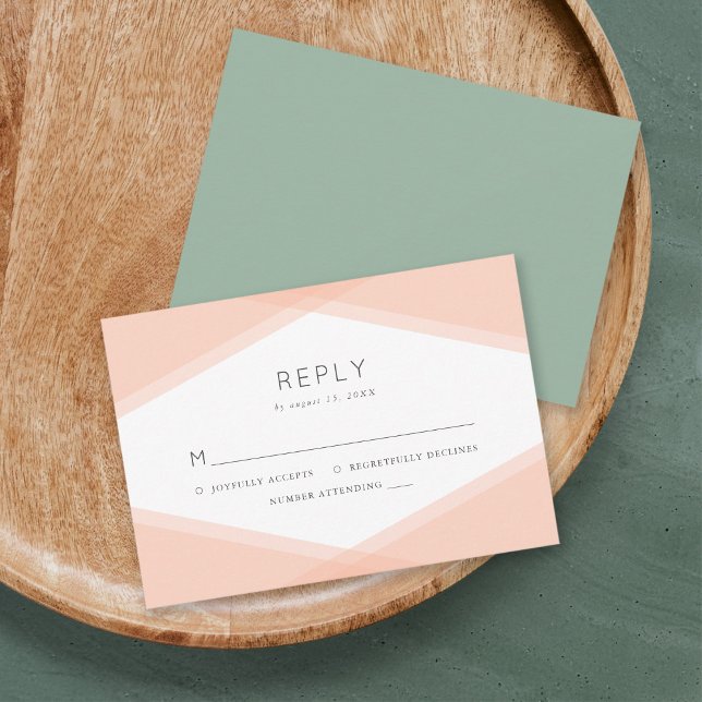Peach Layered Geometric & Light Sage RSVP Card (Creator Uploaded)
