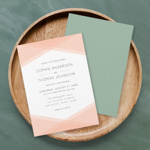Peach Layered Geometric & Light Sage Wedding Invitation