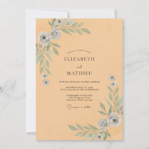 Peach Leafy Wedding Invitation