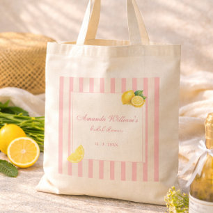 Peach Lemon Stripes Bridal Shower Pastel Favour Tote Bag