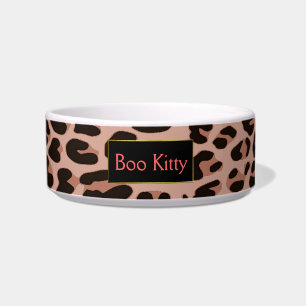 Peach Leopard Print Custom Cat Bowl