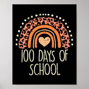 Peach Leopard Rainbow 100 Days School Cute 100th D Poster