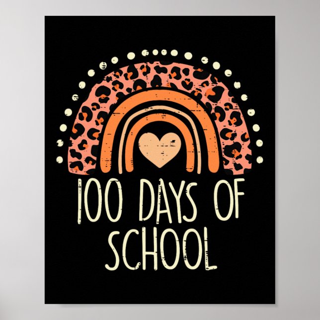 Peach Leopard Rainbow 100 Days School Cute 100th D Poster (Front)