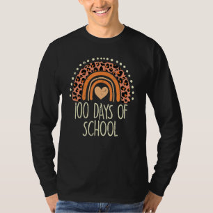 Peach Leopard Rainbow 100 Days School Cute 100th D T-Shirt
