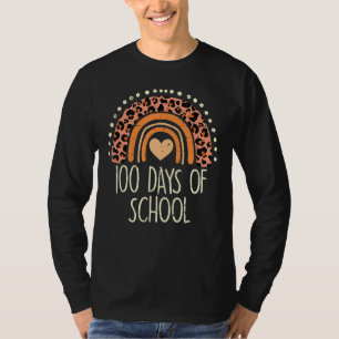 Peach Leopard Rainbow 100 Days School Cute 100th D T-Shirt