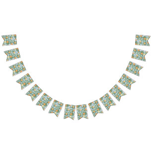 Peach & Light Blue Peony & Rose Floral Wedding Bunting