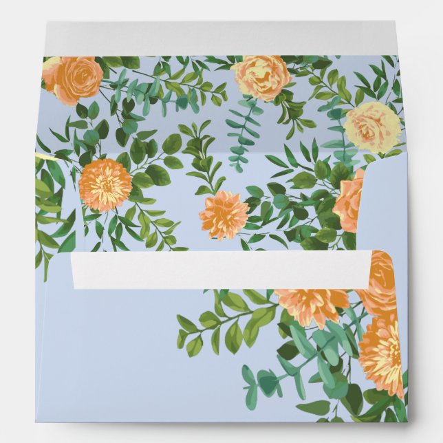 Peach Light Blue Wedding Roses Floral Envelope (Back (Bottom))