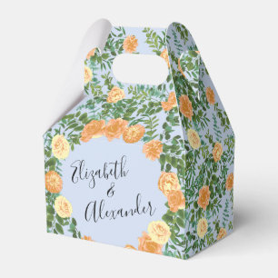 Peach Light Blue Wedding Roses Floral Favour Box