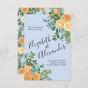 Peach Light Blue Wedding Roses Floral Invitation