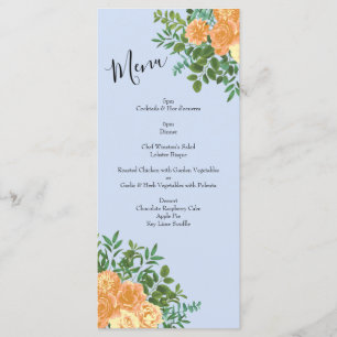 Peach Light Blue Wedding Roses Floral Menu