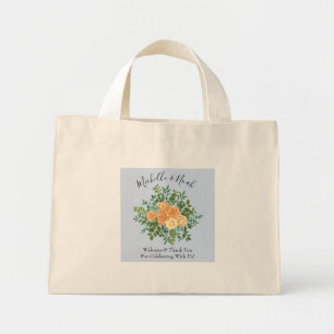 Peach Light Blue Wedding Roses Floral Mini Tote Bag