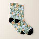 Peach Light Blue Wedding Roses Floral Socks<br><div class="desc">Beautiful peach roses on light blue wedding collection is great for a unique elegant soft pastel spring wedding.</div>