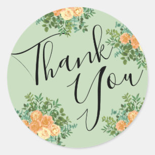 Peach & Light Green Peony & Rose Floral Wedding Classic Round Sticker