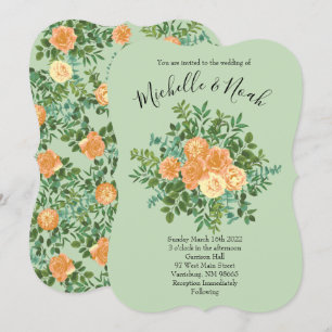 Peach & Light Green Peony & Rose Floral Wedding Invitation