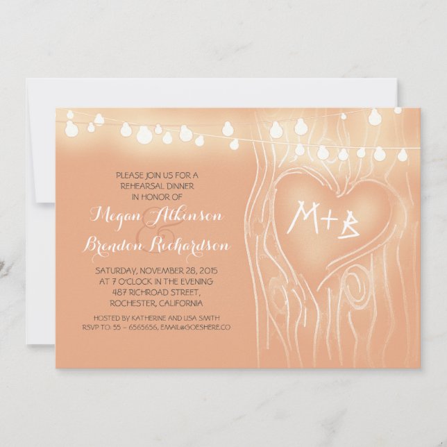 peach lights tree romantic rehearsal dinner invitation (Front)