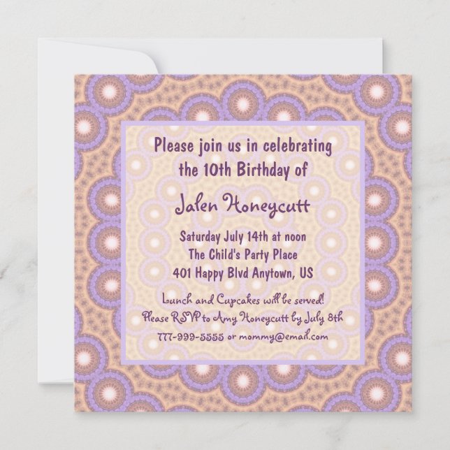 Peach & Lilac Circles Birthday Party Invitation (Front)