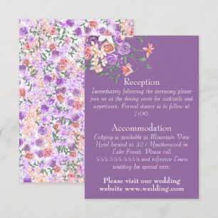 Peach, Lilac & Clay Rose Bouquet Wedding Details Enclosure Card