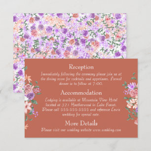 Peach, Lilac & Clay Rose Bouquet Wedding Details Enclosure Card