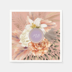 Peach Lilac Floral Wedding Napkin