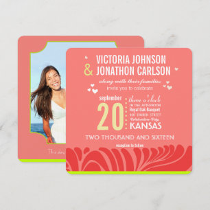 Peach, Lime and Berry Art Deco Wedding Invitations