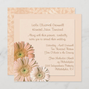 Peach Linen Gerber Daisy Custom Wedding Invitation