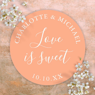 Peach Love Is Sweet Wedding Favor Classic Round Sticker