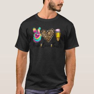 Peach Love Teach Pencil Leopard Teacher Life Back T-Shirt