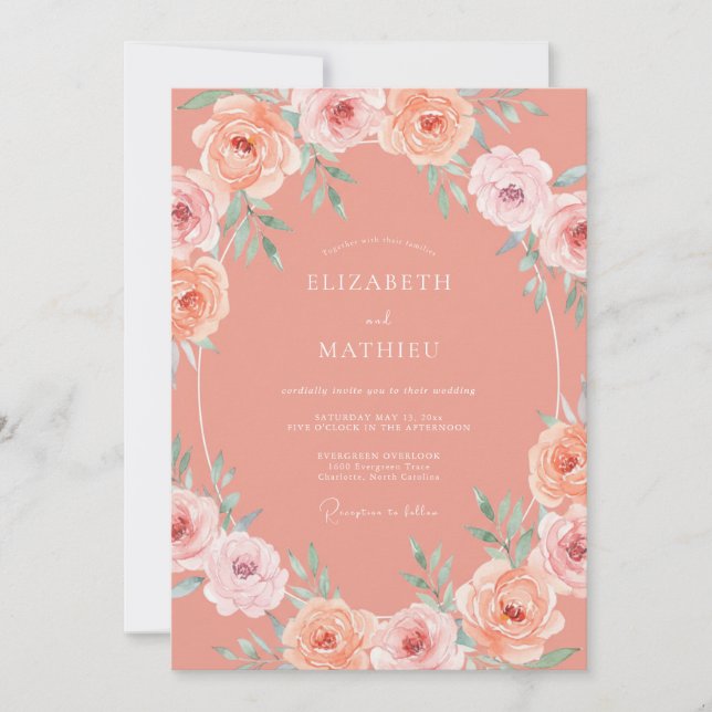 Peach Lush Botanical Summer Wedding Invitation (Front)