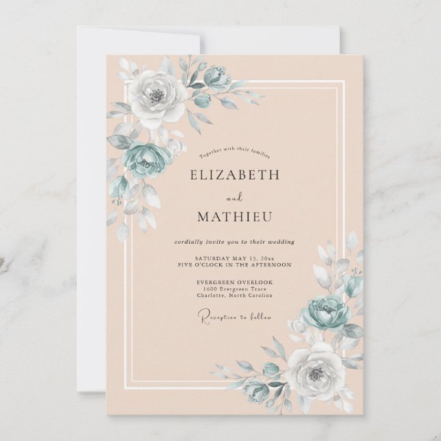 Peach Lush Watercolor Spring Wedding Invitation (Front)