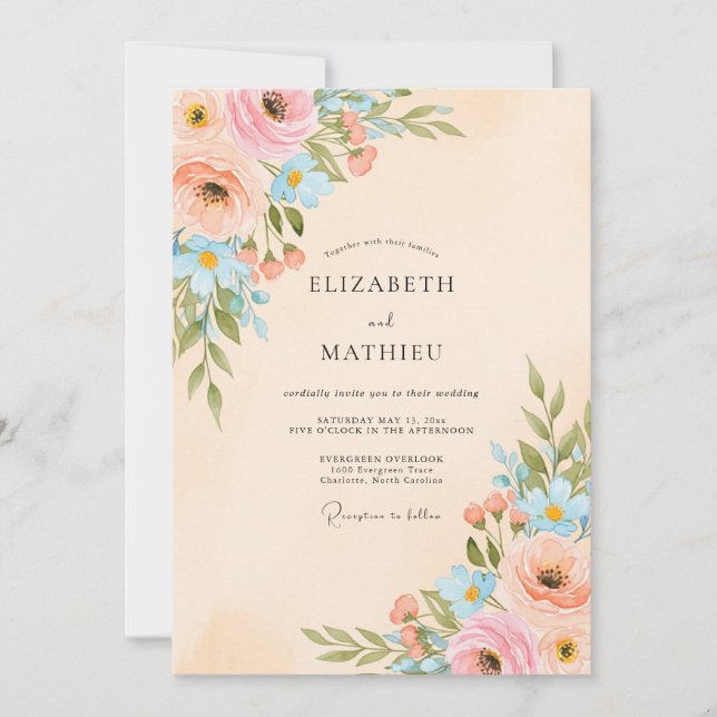 Peach Lustrous Spring Wedding Invitation (Front)