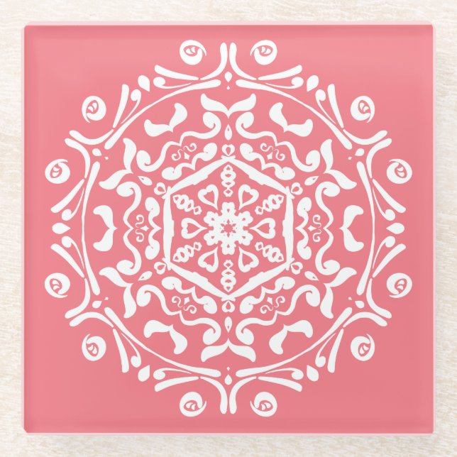 Peach Mandala Glass Coaster (Front)
