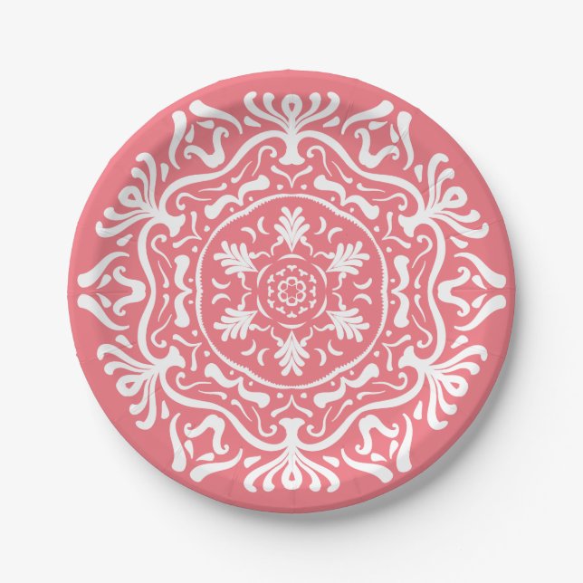 Peach Mandala Paper Plate (Front)