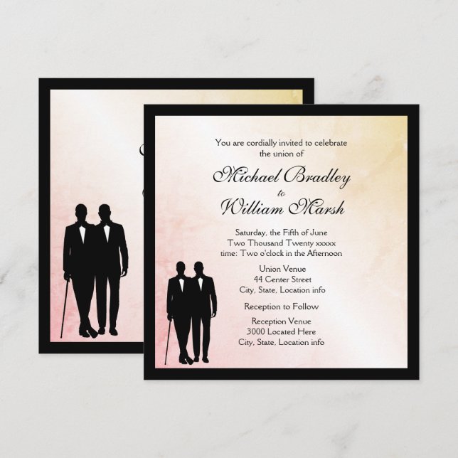 Peach Marble Gay Wedding Invite (Front/Back)
