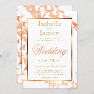 Peach Marble, Gold and White Invitation