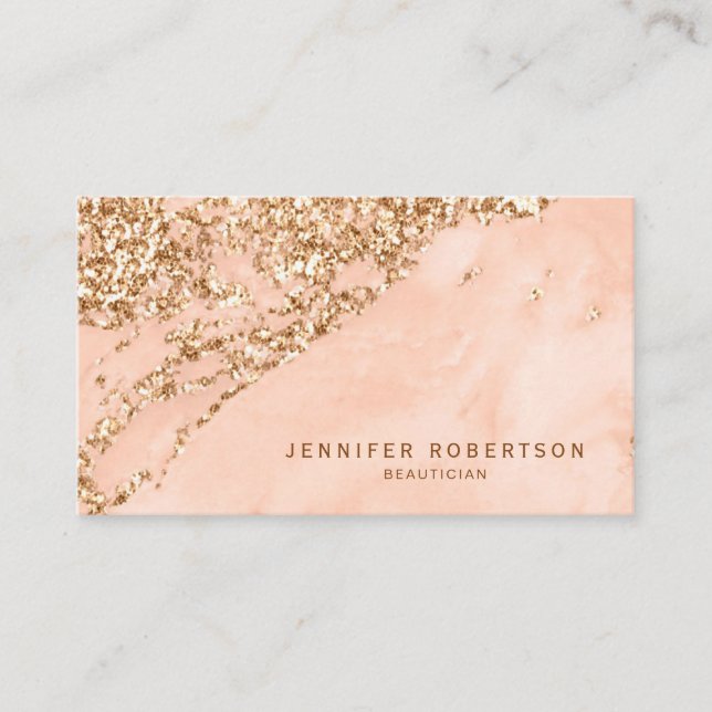 Peach Marble with Gold Glitter Business Card (Front)