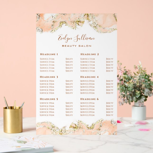 Peach Marbling Design Price List Acrylic Sign (Wedding)