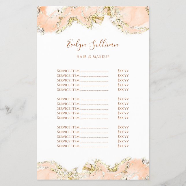 Peach marbling design price list flyer (Front)