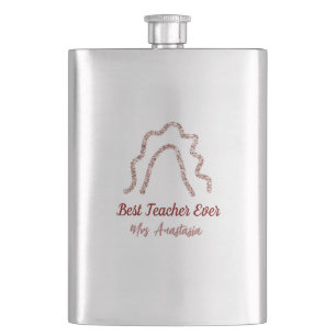 Peach marron glitter rainbow teacher appreciation hip flask