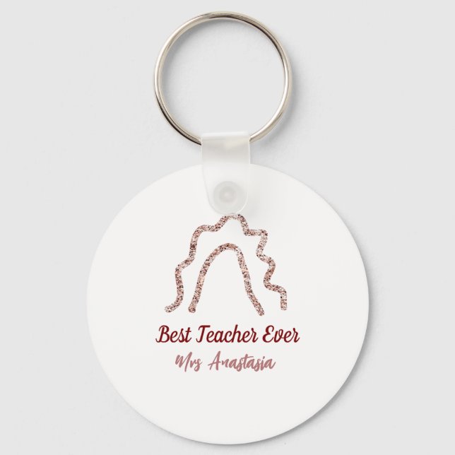 Peach marron glitter rainbow teacher appreciation  key ring (Front)