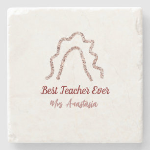 Peach marron glitter rainbow teacher appreciation stone coaster