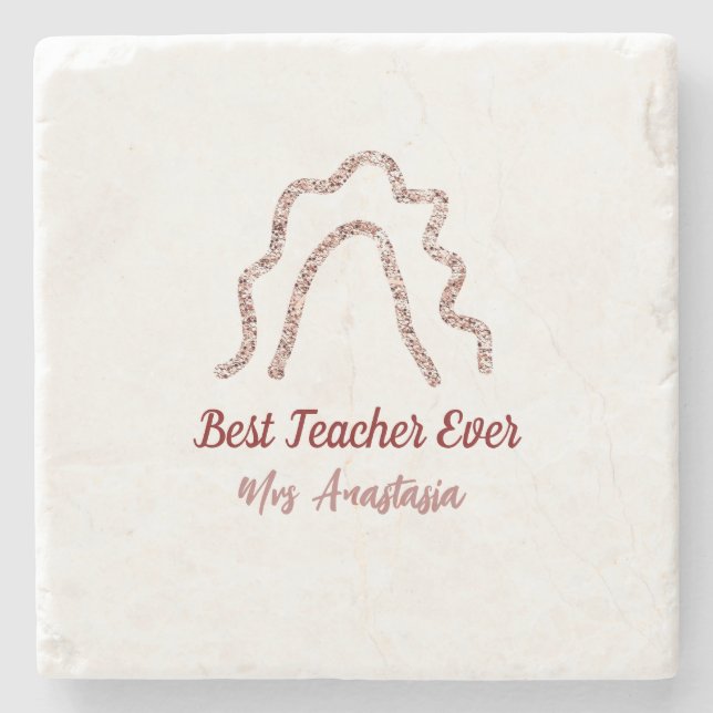 Peach marron glitter rainbow teacher appreciation  stone coaster (Front)