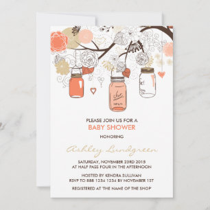 Peach Mason Jars Spring Baby Shower Invitation