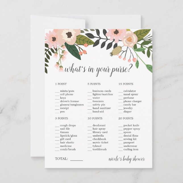 Peach Meadow Baby or Bridal Shower Purse Game (Front)