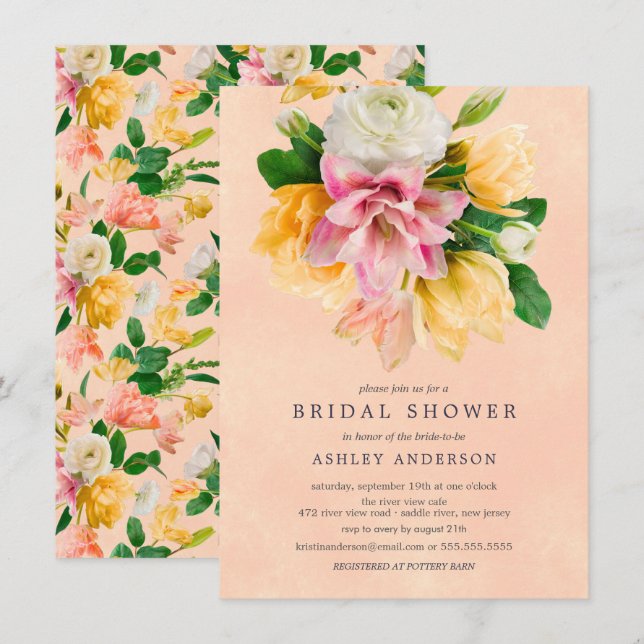 Peach Meadow Floral Bridal Shower Invitation (Front/Back)