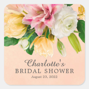 Peach Meadow Floral Bridal Shower Square Sticker