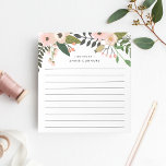 Peach Meadow | Personalised Lined Notepad<br><div class="desc">Chic floral notepad features a top border of peach and blush pink flowers,  buds,  and green botanicals. Personalise with two lines of custom text in modern lettering; shown with the French greeting "bonjour" and your name. Lined.</div>